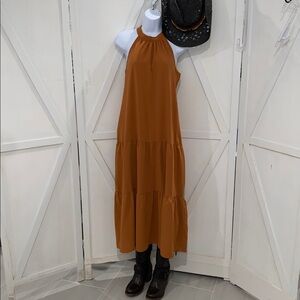 PrettyGarden Elegant Halter Neck Maxi Dress in Rust Size Small
